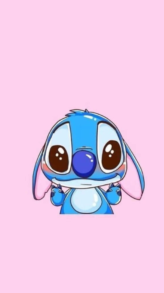 Adorable Cartoon Character Wallpaper: Cute Stitch Design on Pink Background