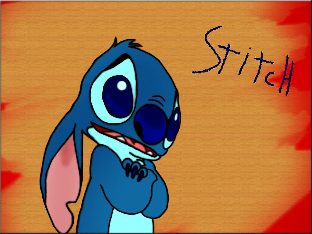 Adorable Cartoon Character Wallpaper with Blue Features & Stitch Design