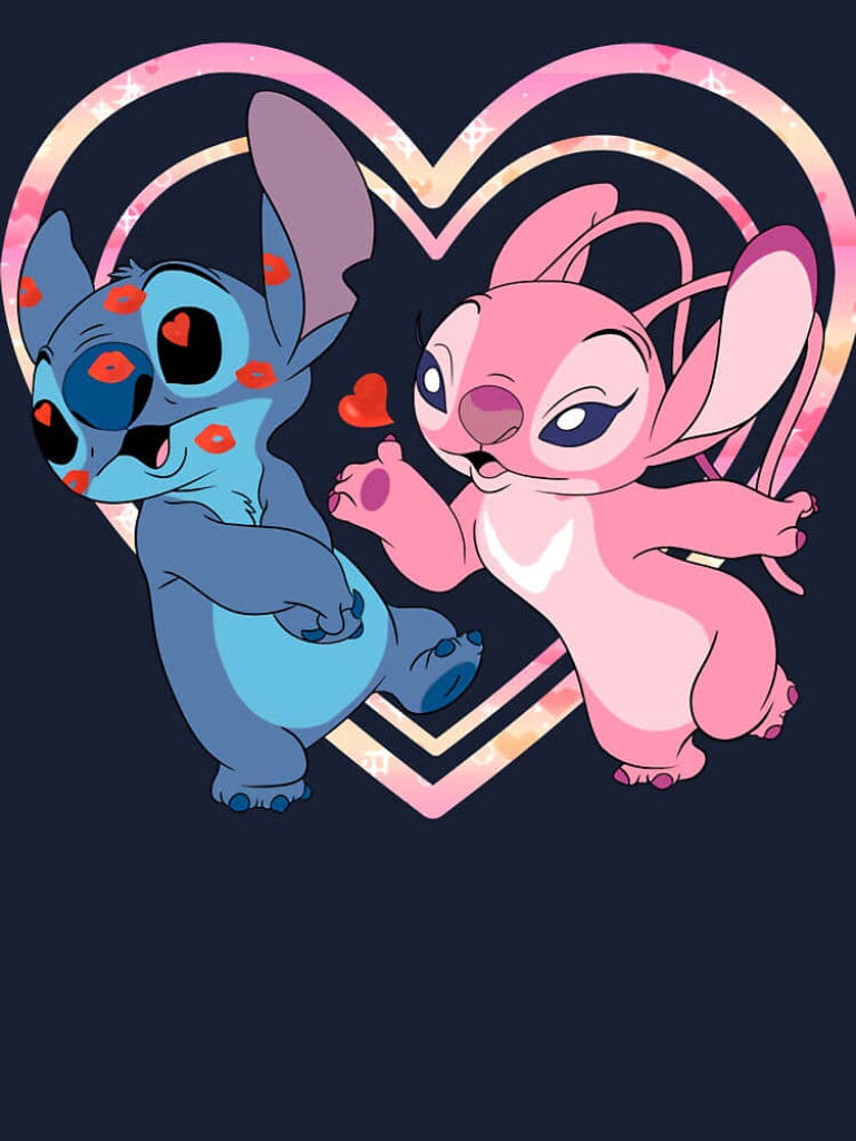 Cheerful Cartoon Characters with Colorful Heart Wallpaper Background