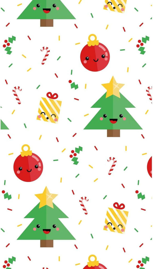Playful Christmas Ornaments Wallpaper: Trees, Baubles & Candy Canes