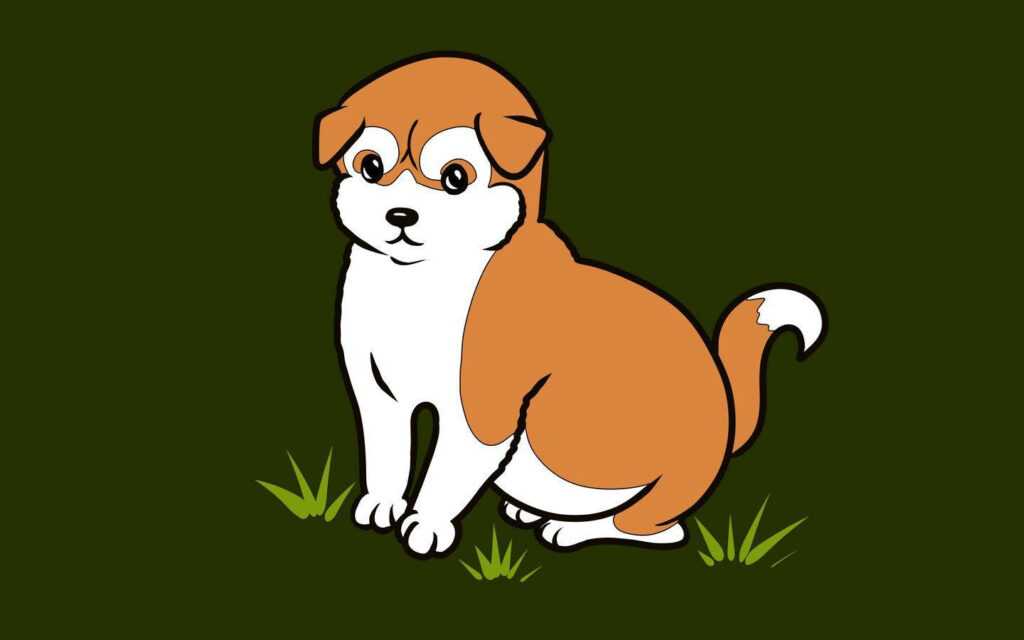 Minimalist Cartoon Dog Wallpaper in Orange and White on Green Background