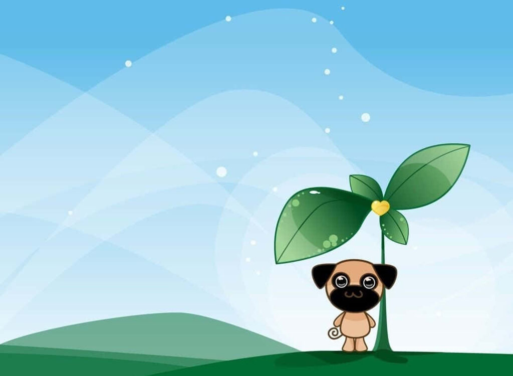 Charming Cartoon Dog Wallpaper with Soft Blue-Green Background