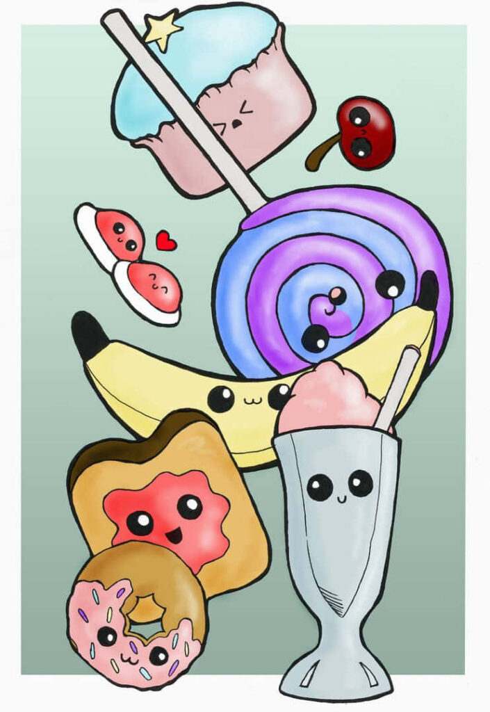 Adorable Cartoon Food Wallpaper with Cute Expressions for Backgrounds