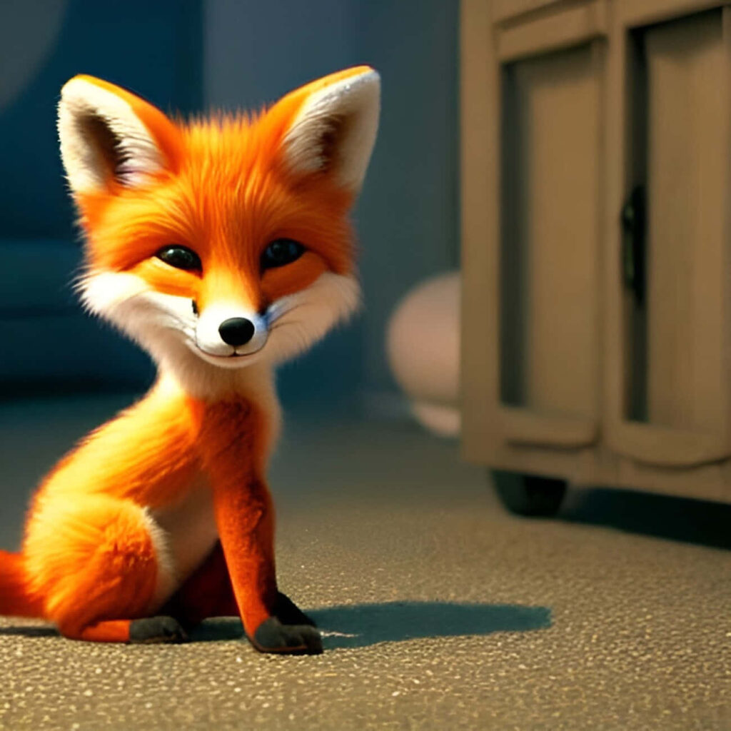 Adorable Cartoon Fox Wallpaper: Cheerful Orange Fur in Soft Indoor Light