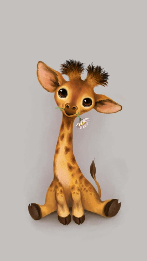 Whimsical Cartoon Giraffe Wallpaper: Playful Design with Flower