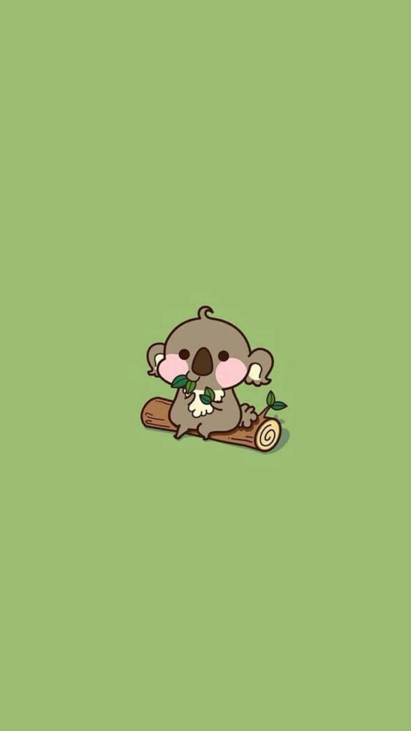 Adorable Cartoon Koala iPhone Wallpaper on Soft Green Background