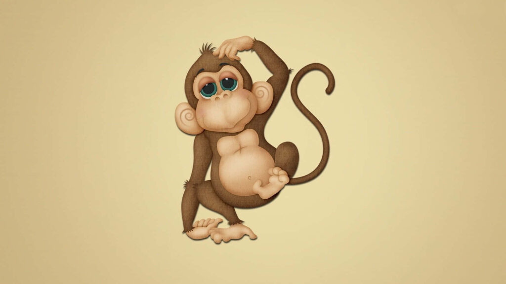 Playful Cartoon Monkey Wallpaper: Whimsical Charm on Beige Background