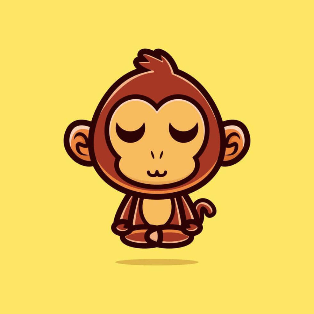 Adorable Cartoon Monkey Meditating on Bright Yellow Wallpaper