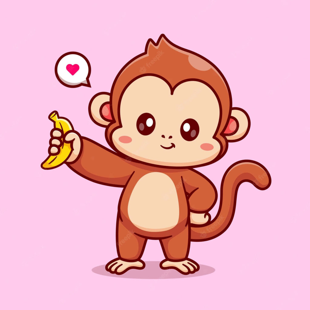 Cute Cartoon Monkey Wallpaper with Banana on Soft Pink Background