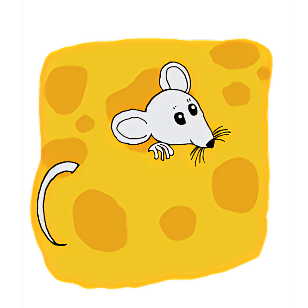 Whimsical Cartoon Mouse Peeking from Cheese Wallpaper Design
