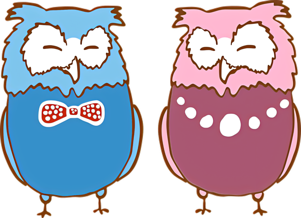 Adorable Blue & Pink Cartoon Owls Wallpaper for a Fun Background