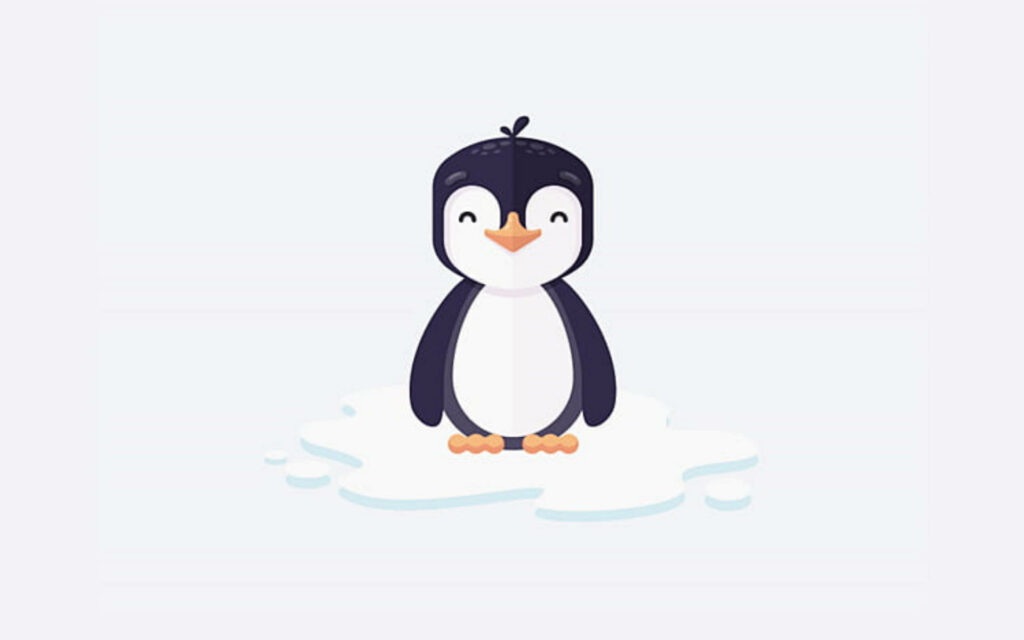 Charming Cartoon Penguin Wallpaper on Icy Background - Minimalist Design