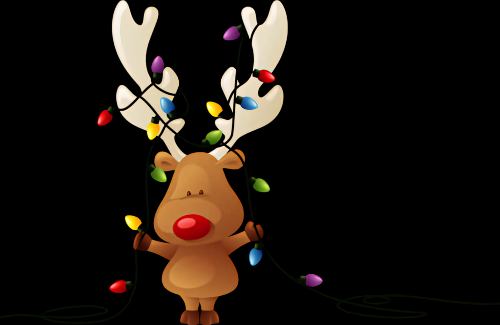 Adorable Cartoon Reindeer in Christmas Lights - Festive Wallpaper
