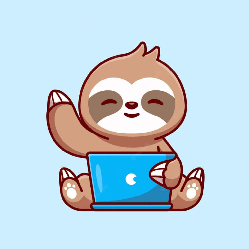 Cheerful Cartoon Sloth on Laptop | Cute Playful Wallpaper Background