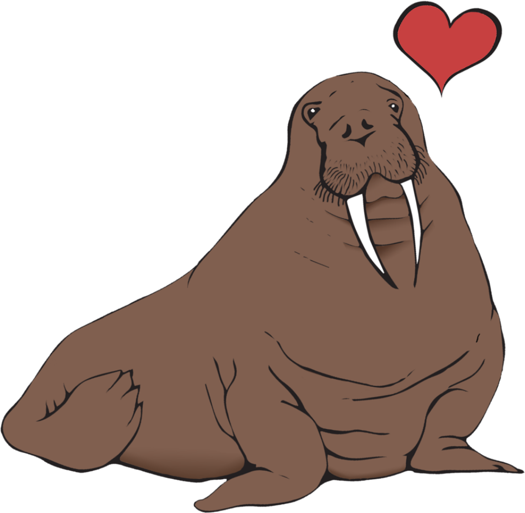 Charming Cartoon Walrus Wallpaper with Heart - Perfect for Animal Lovers