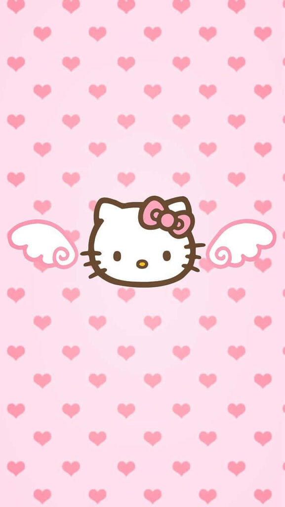 Adorable Character with Bow & Wings on Cute Pink Heart Background Wallpaper