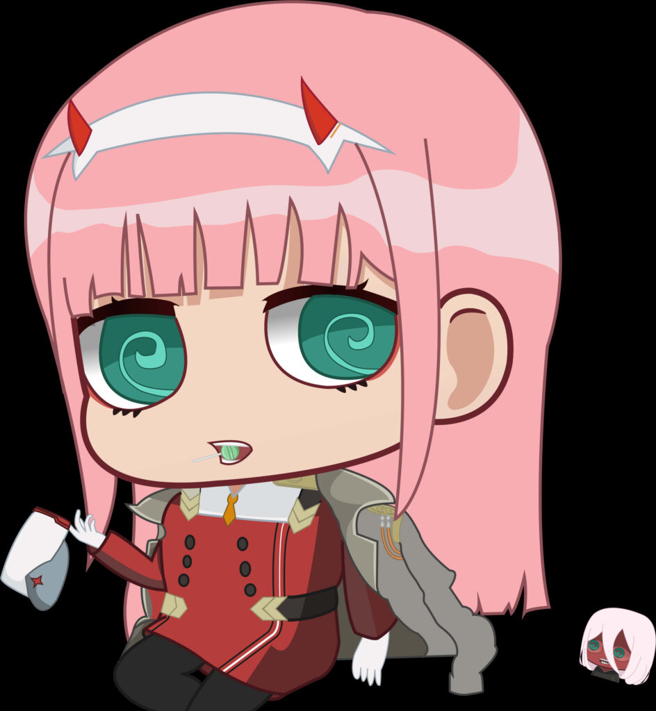 Chibi Zero Two Illustration: Cute Pink Hair & Red Outfit Wallpaper
