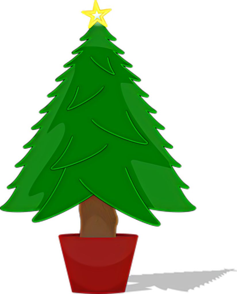 Charming Christmas Tree Wallpaper with Star Topper in Red Pot