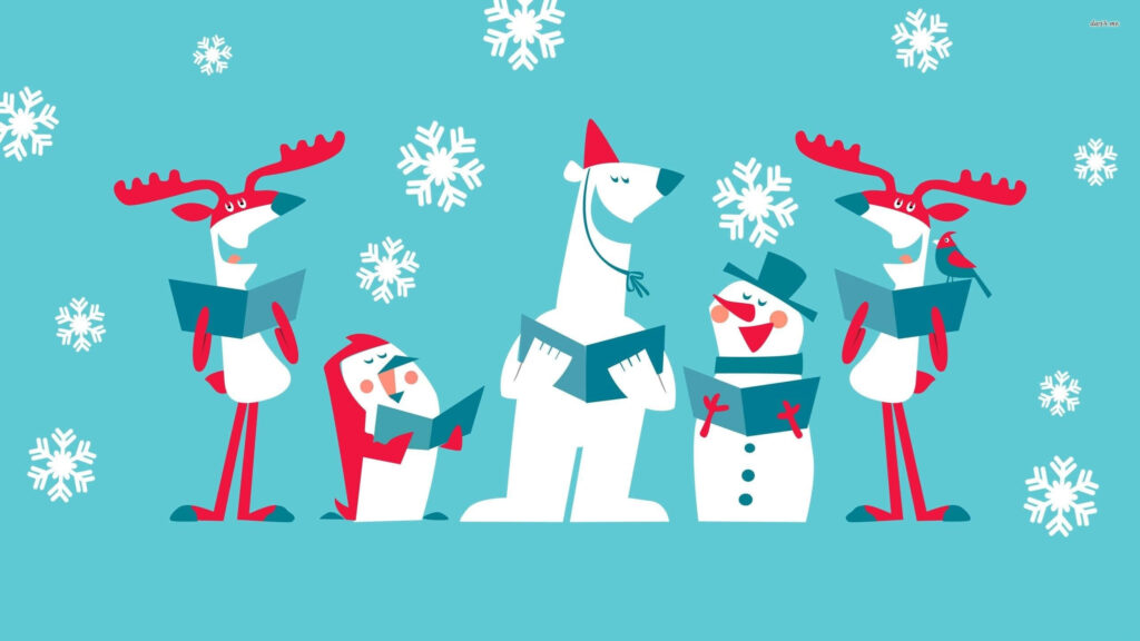 Festive Christmas Wallpaper with Cute Animals & Snowmen