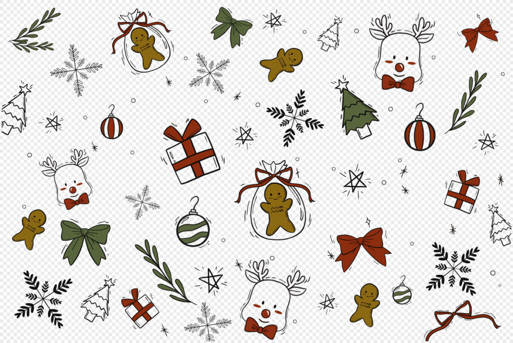Joyful Christmas Wallpaper with Gingerbread, Reindeer & Snowflakes