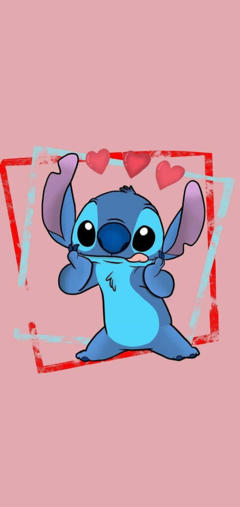 Charming Cartoon Character Wallpaper with Red Hearts & Pink Background