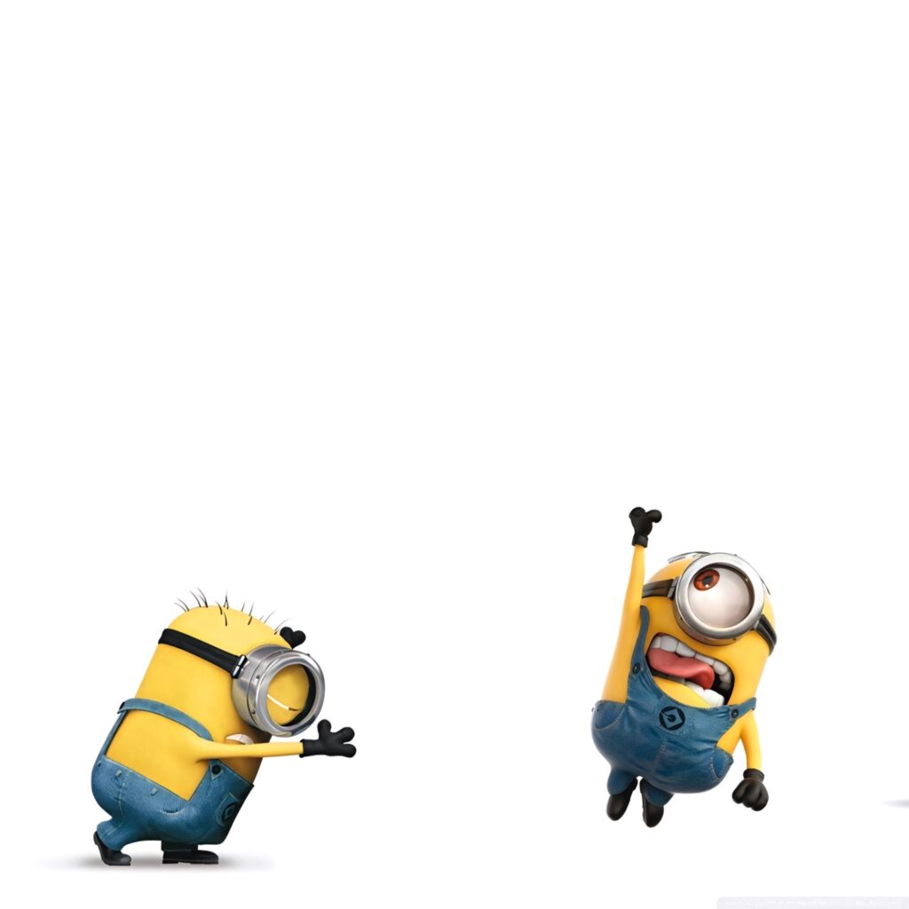 Playful Minion Wallpaper: Adorable Mischief on White Background