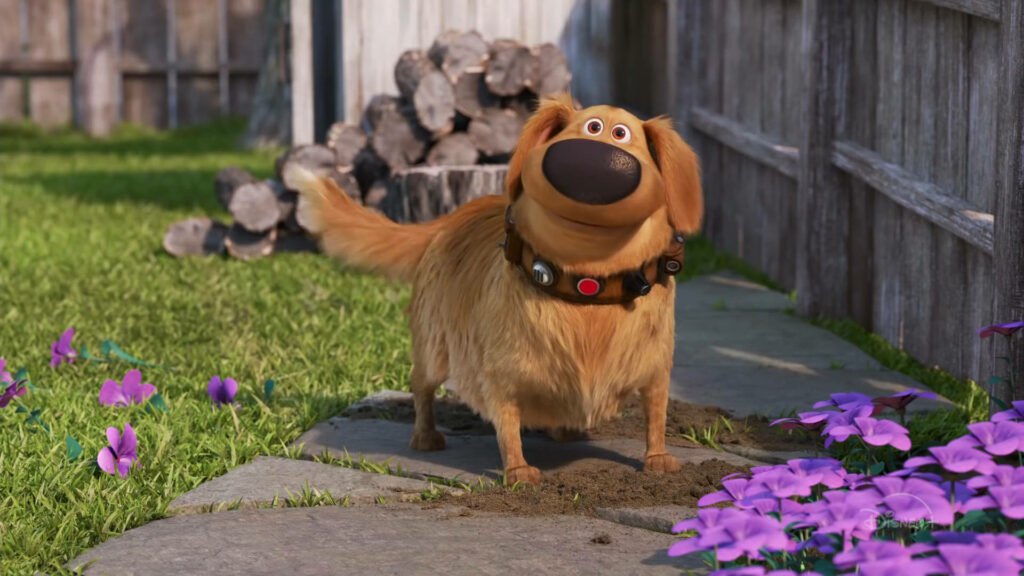 Adorable Dug Wallpaper: Cheerful Dog in Vibrant Garden Setting