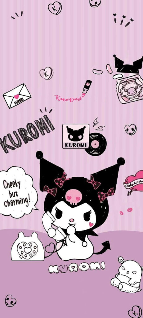 Adorable Kuromi Wallpaper: Playful Pink Stripes & Edgy Charm