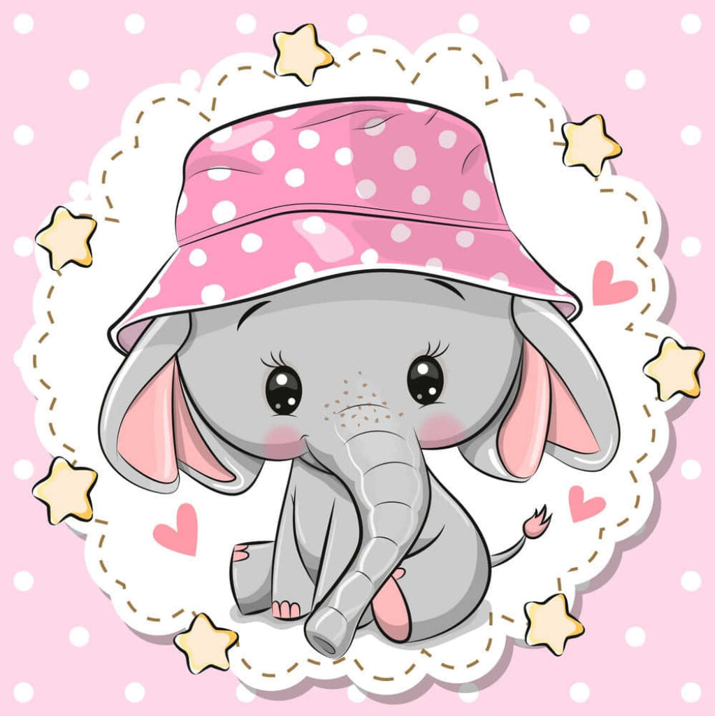 Whimsical Pink Elephant Wallpaper with Polka Dots & Stars