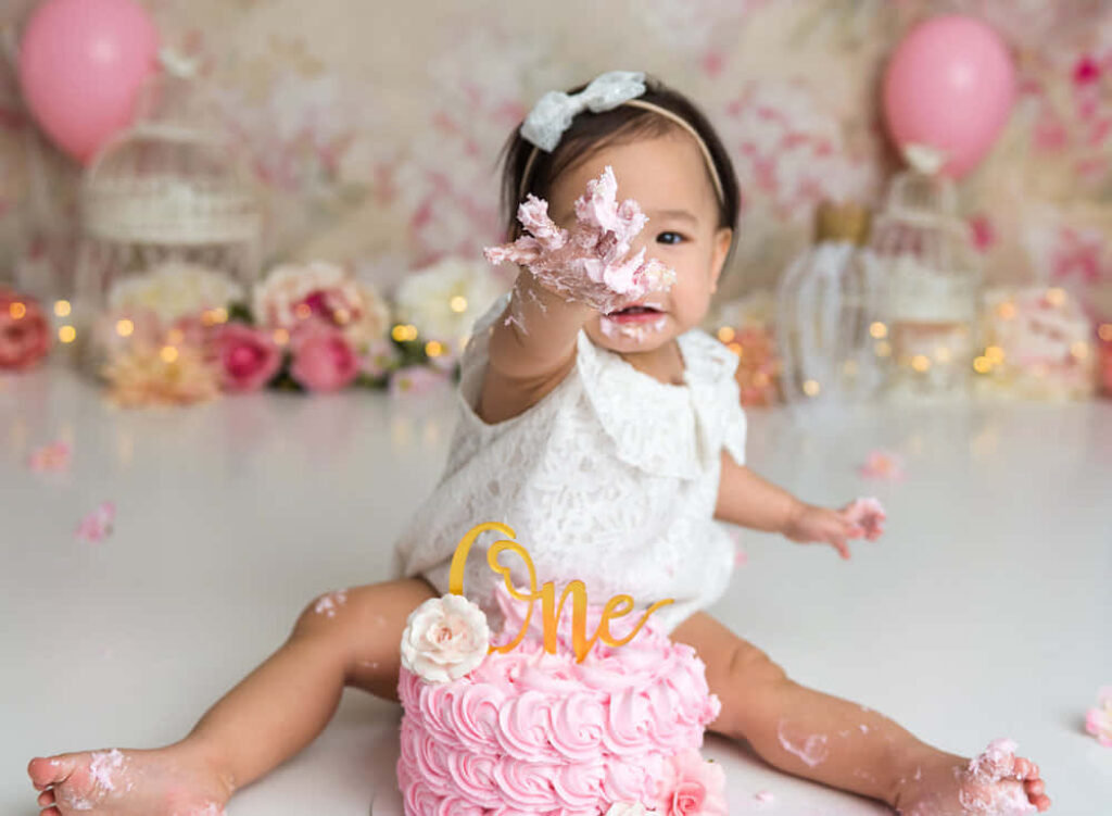 Adorable First Birthday Cake Smash: Baby, Cake & Festive Decor! Wallpaper