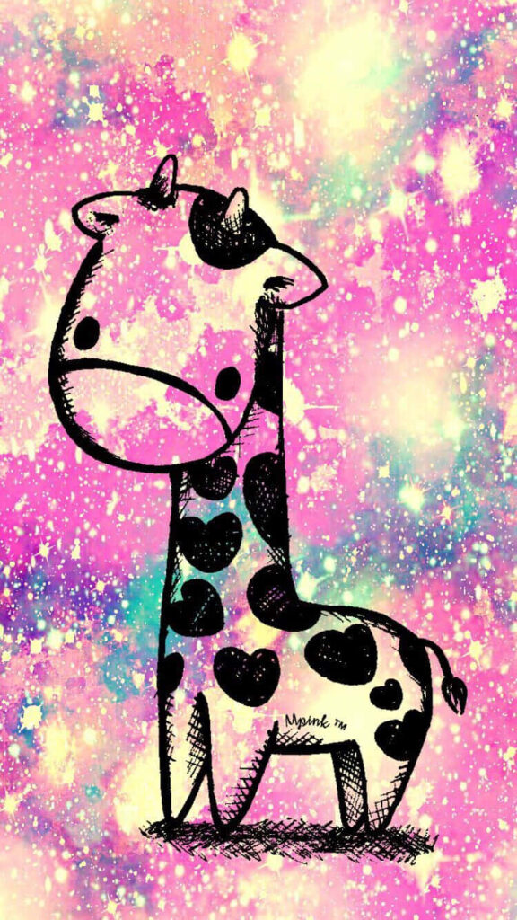 Adorable Giraffe Wallpaper: Heart Spots & Dreamy Pink Stars
