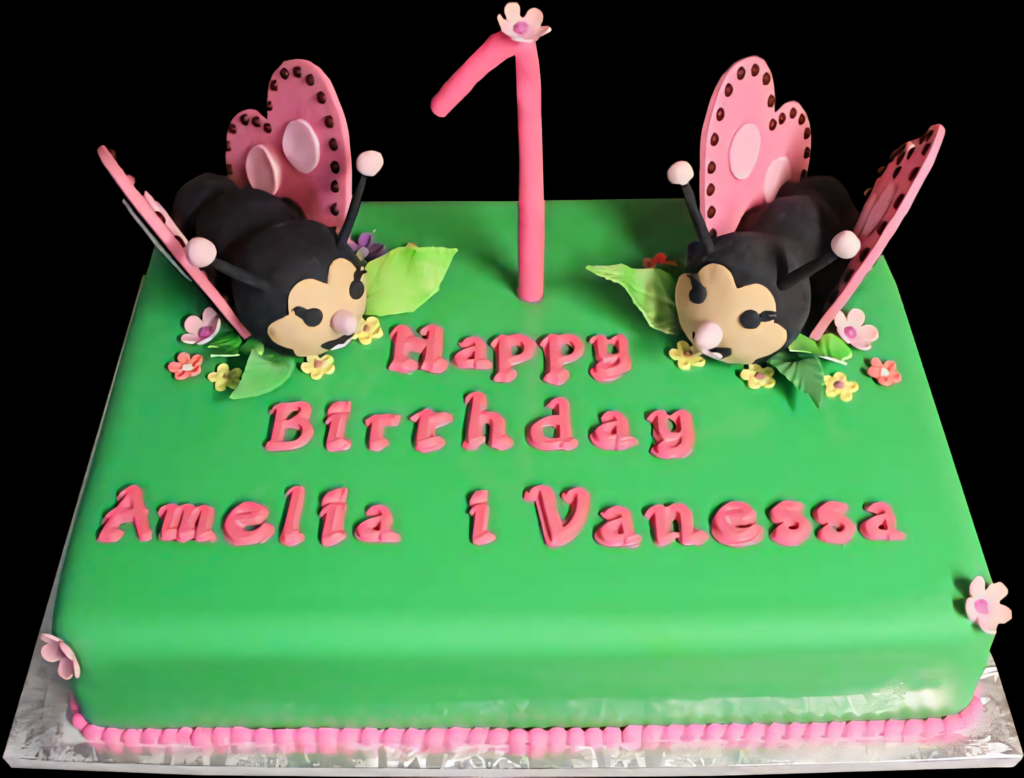 Adorable Green Bee Cake for First Birthday Celebration Wallpaper