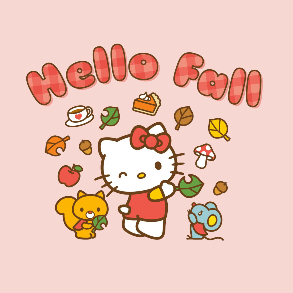 Charming Hello Fall Wallpaper: Hello Kitty's Cozy Autumn Design