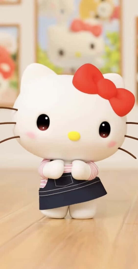 Adorable Hello Kitty 3D Wallpaper with Cute Dress & Red Bow