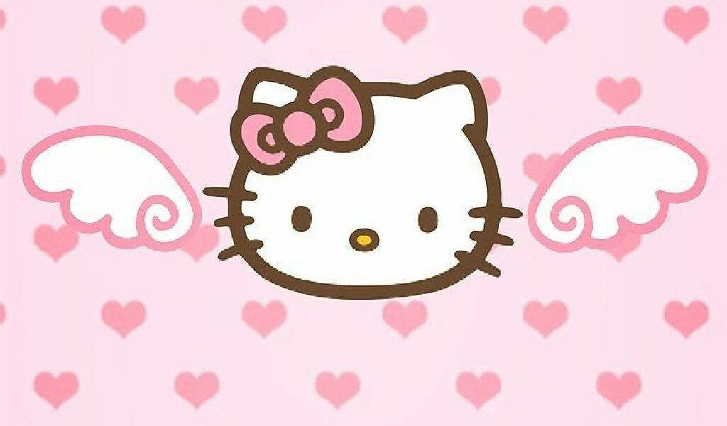 Cute Hello Kitty Wallpaper: Angelic Wings & Heart-Filled Pink Background