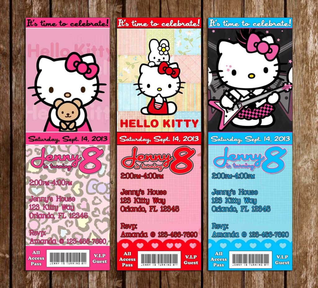 Adorable Hello Kitty Birthday Wallpaper with Ticket-Style Designs