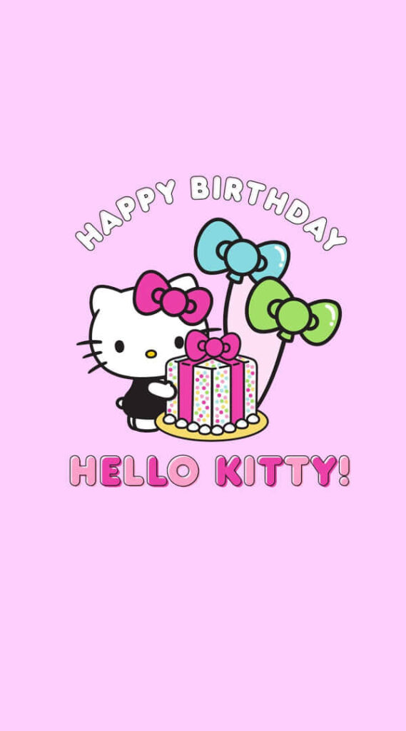 Adorable Hello Kitty Birthday Wallpaper with Colorful Cake & Bows