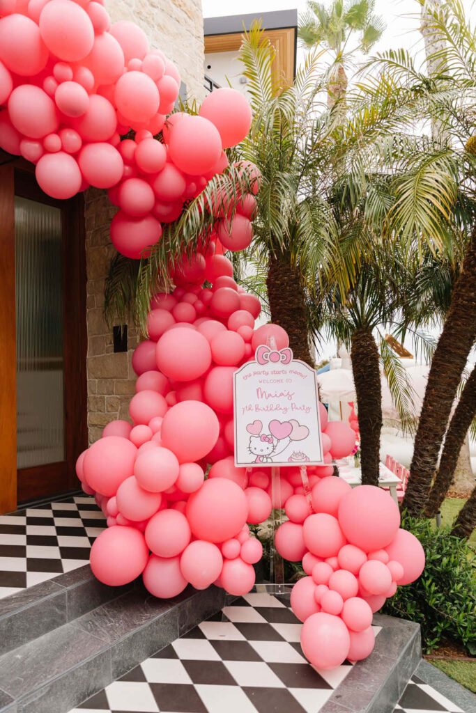 Adorable Hello Kitty Birthday Wallpaper with Vibrant Pink Balloons
