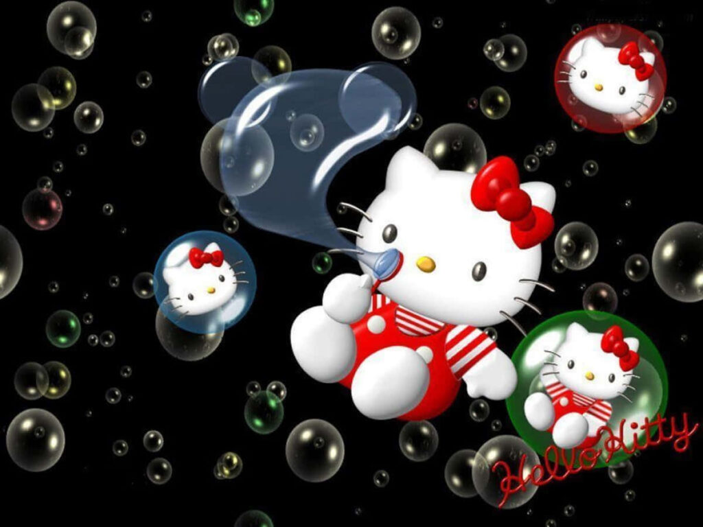 Hello Kitty Bubble Wallpaper: Cute Design on Black Background