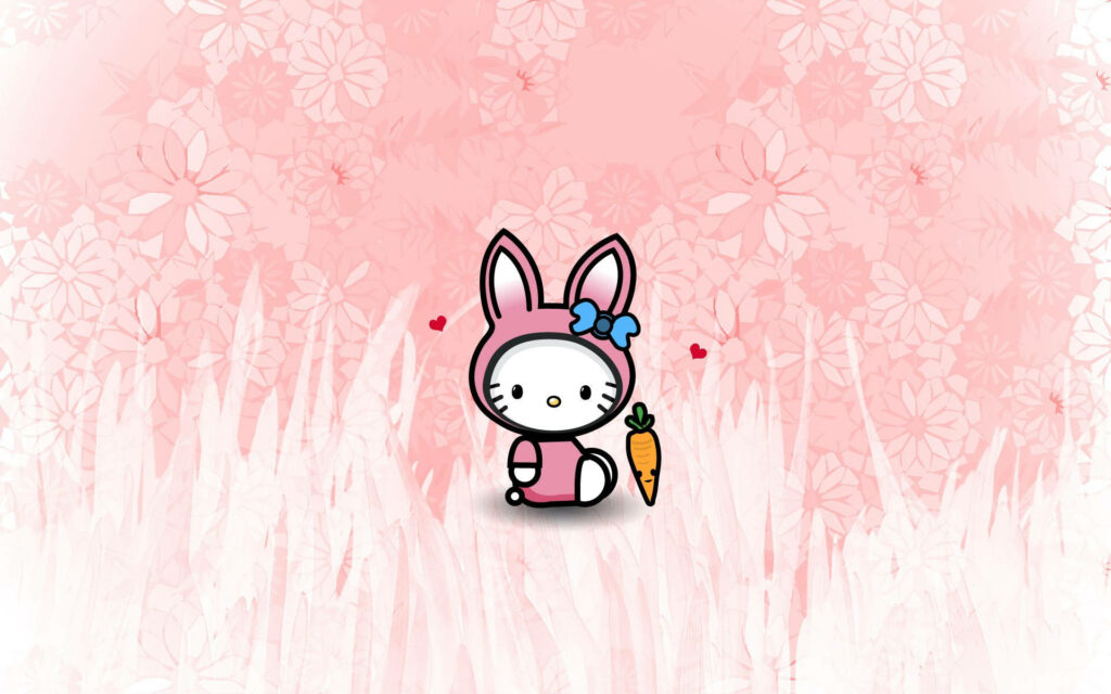 Adorable Hello Kitty Bunny Wallpaper with Floral Pink Background