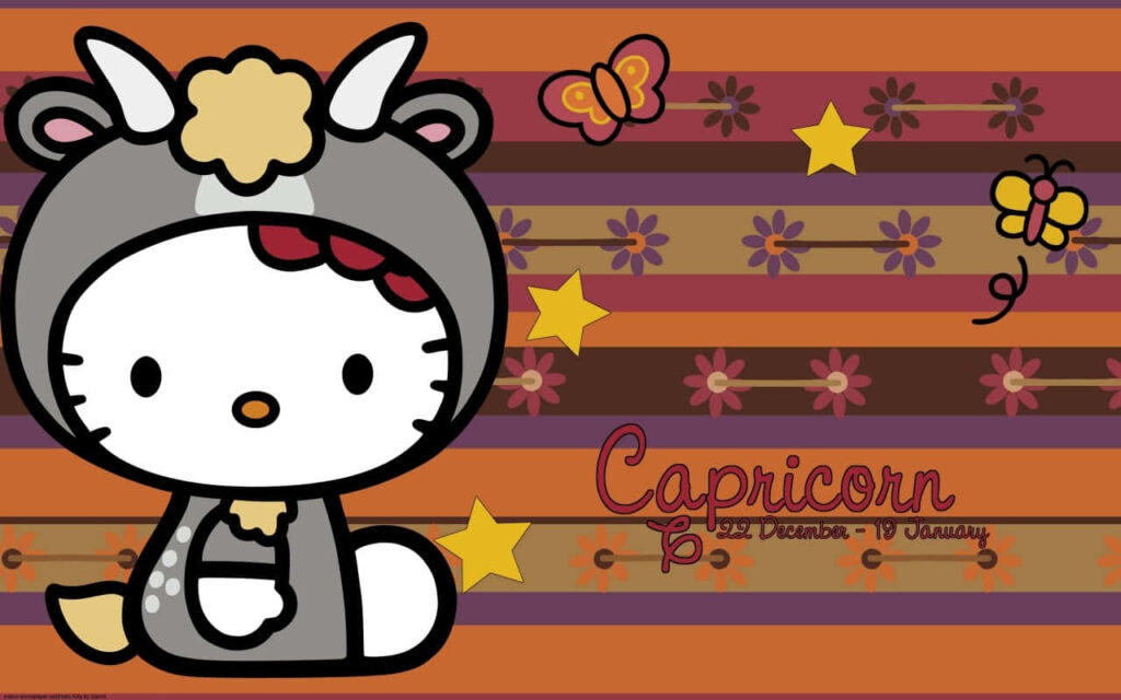 Charming Hello Kitty Capricorn Wallpaper with Stripes & Florals