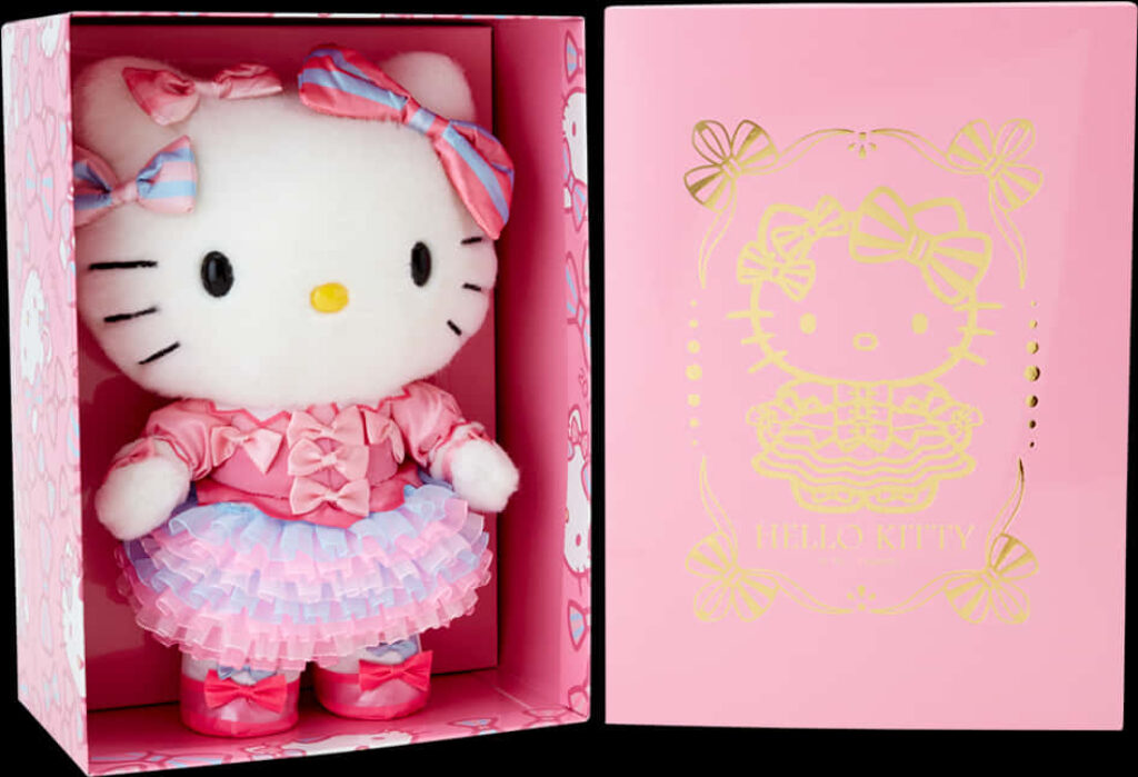 Adorable Hello Kitty Doll in Pink Box: Cute Wallpaper Design