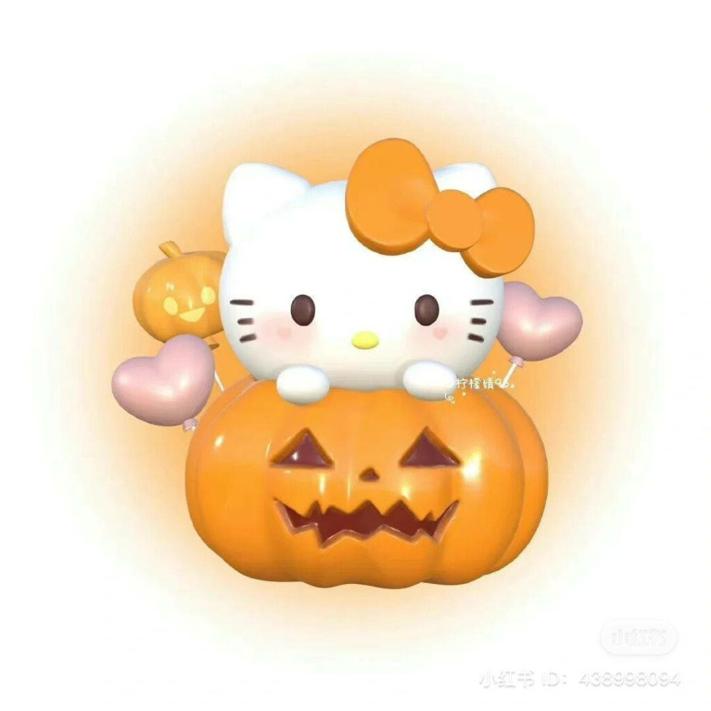 Charming Hello Kitty Halloween Wallpaper with Jack-o'-Lantern & Balloons