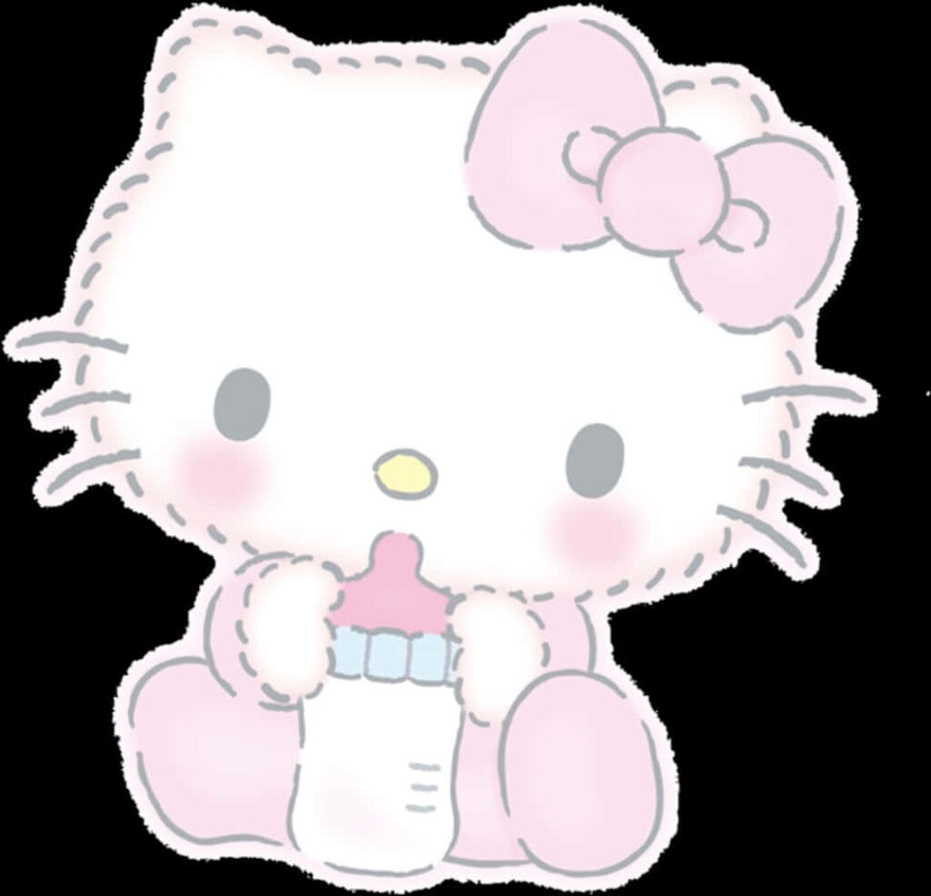 Cute Hello Kitty Illustration: Adorable Scene with Baby Bottle Wallpaper