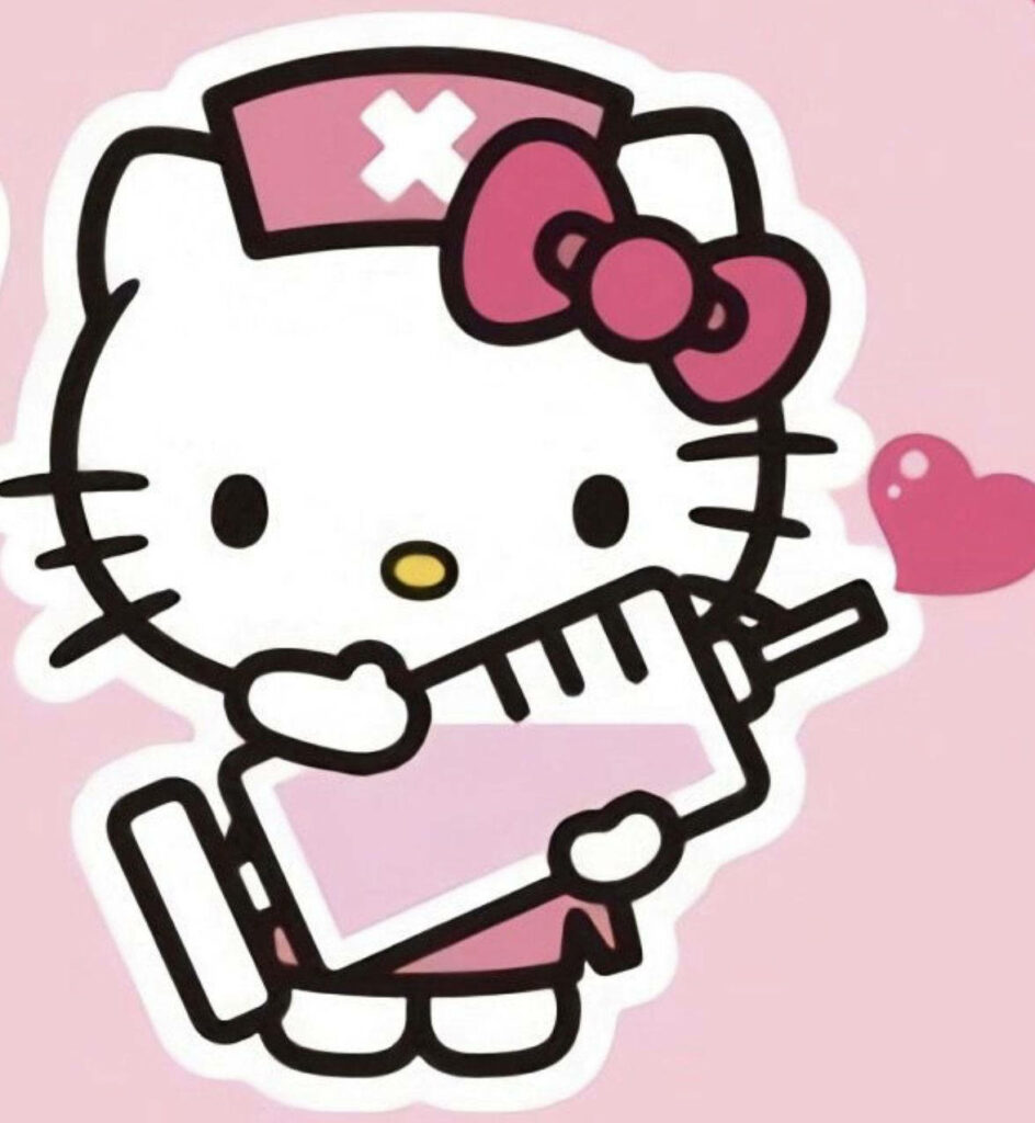 Cute Hello Kitty Nurse Wallpaper with Pink Heart Background