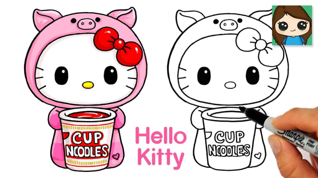 Cute Hello Kitty in Pig Costume: Fun Colorful Wallpaper Design