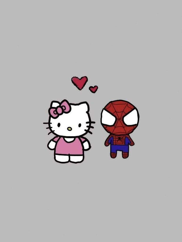 Charming Hello Kitty & Spider-Man Crossover Wallpaper with Hearts