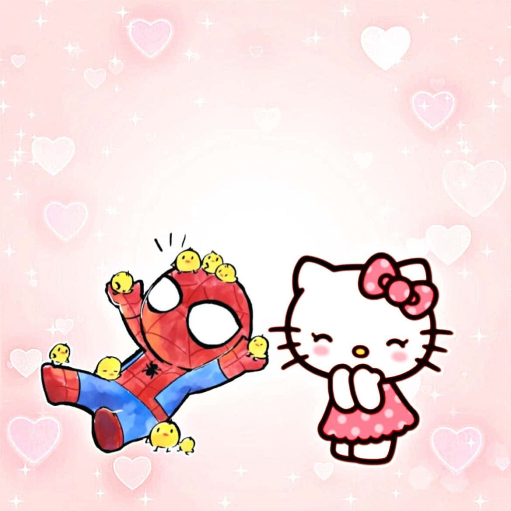 Hello Kitty Meets Spiderman: Adorable Pink Chick Wallpaper