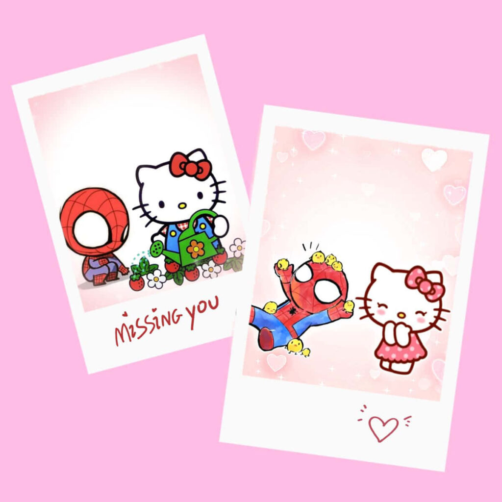 Adorable Hello Kitty & Spiderman Wallpaper: Friendship in Pastel Pink