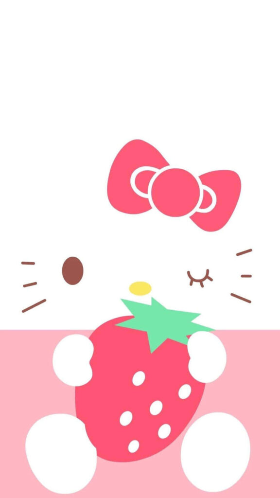 Adorable Minimalist Hello Kitty Wallpaper with Strawberry Delight